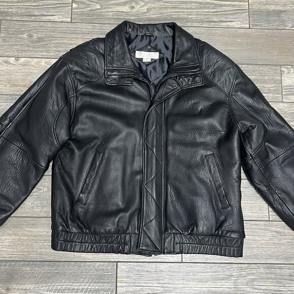 VTG John Ashford Leather Bomber Jacket Large Black Genuine New Zealand Lambskin - Picture 4 of 16